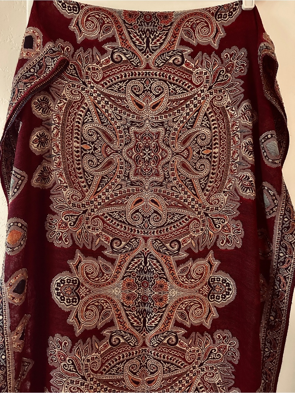 Bohemian Paisley Wall Tapestry in Deep Burgundy